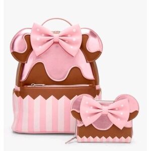 NEW Loungefly Disney Minnie Mouse Strawberry Chocolate Cupcake Backpack & WALLET
